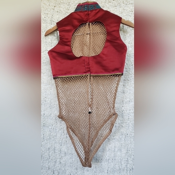 Custom made bodysuit with fishnet body and dragon embroidered crop top medium - Picture 3 of 7